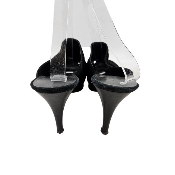 Nine West Shoes Womens 9.5M Slip On Heels Black Suede Open Toe Pleated Dressy - Picture 3 of 9